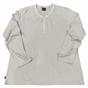 Oakley V Neck Henley 100% Cotton Gray Cream Long Sleeve Striped T-Shirt XXL Men